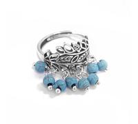 OIDIMS Vintage Leaf Turquoise Tassel Bead Open Ring for Women Antique Silver Hollow Leaves Design Comfort Fit Bohemian Adjustable Finger Statement Rings Ethnic Gypsy Knuckle Wedding Band Jewelry