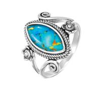 OIDIMS Vintage Marquise Horse-Eye Acrylic Stickers Statement Ring | Southwest Style Antique Silver Plated Spiral Flower Boho Western Ring Comfort Fit Finger Band Fashion Cocktail Party Jewelry