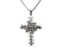 OIDIMS Vintage Rose Flower Pendant Necklace for Men Women Punk Fashion Necklaces Cross Pendant Fashion Gothic Jewelry Anniversary Birthday Christmas Unisex Gifts 27 Inches Chain