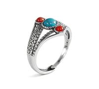 OIDIMS Vintage Turquoise Statement Rings for Women Simulated Gemstone Open Adjustable Stackable Ring Fashion Wedding Band Comfort Fit Boho Retro Western Ethnic Style Jewelry for Mother