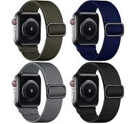 Oielai 4 Pack Solo Loop Straps Compatible with Apple Watch Strap 40mm 41mm 42mm 38mm, Sport Stretchy Nylon Band for iWatch Series 10 SE 9 8 7 6 5 4 3 2 1, Black/Army Green/Dark Grey/Blue