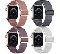 Oielai 4 Pack Solo Loop Straps Compatible with Apple Watch Strap 40mm 41mm 42mm 38mm, Sport Stretchy Nylon Band for iWatch SE Series 11 10 9 8 7 6 5 4 3 2 1 SE 3, LightPink/SmokePurple/DarkGrey/White