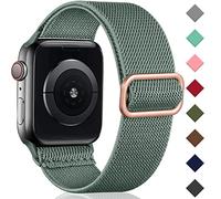 Oielai Solo Loop Straps Compatible with Apple Watch Strap 38mm 40mm 41mm 42mm, Adjustable Stretch Nylon Sport Replacement Band for iWatch Series 11 10 9 8 7 6 5 4 3 2 1 SE, PineGreen