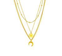 OIFAODAO, 316L Stainless Steel Gold Color Bent Moon Pendant Necklaces for Women New Trend Multilayer 3in1 Chains Jewelry Gifts