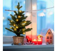 OIFAODAO, 60CM/90CM Pre Lit Christmas Tree, 2FT/3FT Table Top Artificial Xmas with Base, LED Lights, Small Indoor Decoration and Gift,Christmas tree(Green With 15 Lights)