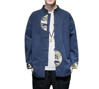 OIFAODAO, Chinese Tang suit, Traditional Kung Fu Top Shirt for Men Vintage Style Hand Embroidery Suit Coat,Chinese Wedding Gowns(Blu,3XL)