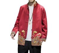 OIFAODAO, Chinese Tang suit, Traditional Kung Fu Top Shirt for Men Vintage Style Hand Embroidery Suit Coat,Chinese Wedding Gowns(Red,XXL)
