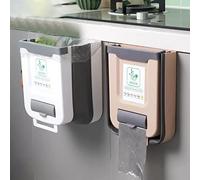 OIFAODAO garbage can, 2 Pack Plastic Hanging Compost Bin Kitchen Cabinet Counter(/White 7l+/Khaki 7l)