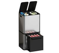 OIFAODAO garbage can, 32L Stainless Steel Double Compartment Step Recycle Waste Bin Lid