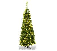 OIFAODAO, Hinged Pencil Xmas Tree with Warm LED Lights, Foldable Metal Stand & Superior PVC Leaves, Holiday Decoration for Home and Shops,Christmas tree(4.5FT)