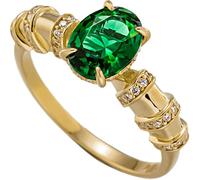 OIFAODAO Mossanite Wedding Rings, 14K Yellow Gold Engagement Ring for Her, Elegant 4 Claw Green Oval Tsavorite with Moissanite(M 1/2)