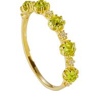 OIFAODAO Mossanite Wedding Rings, 14K Yellow Gold Ring for Women, Thin 6 Prong Round Peridot and Moissanite(Q 1/2)