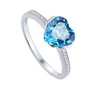 OIFAODAO Mossanite Wedding Rings, 18ct White Gold Engagement Ring for Women 1.8ct Blue Heart Topaz Diamond Anniversary Rings(K 1/2)