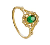 OIFAODAO Mossanite Wedding Rings, 9K Gold, Engagement Ring for Women Hollow Flower with Oval Green Lab Emerald and Round Diamond(T 1/2)