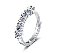 OIFAODAO Mossanite Wedding Rings, 9K White Gold Rings, Wedding Adjustable Shiny Row Round Moissanite(P 1/2)