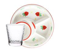 OIFAODAO Service/Dinner Plate, Divided Dinner Plates,The Diet Control Plate, Portion, for Adults(Strawberry,Plate with Cup)