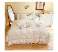 OIFAODAO, V-intage Chic White Blue Elegant Ruffled Duvet Cover set 100% Cotton Twin Queen King Family size Bedding Ruffles Elastic Bedskirt,egyptian cotton(Bianco,Double size 4 pcs)