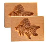 OIFAODAO, Wooden Cookie Molds,Biscuit, Stamp 2 Pcs Cutter Fish-Shape 3D DIY Press Kitchen Baking Carved Raised ，Cookie Cutters
