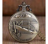 OIFMKC Pocket Watch Antique Bronze Fokker Dr.1 Sculpture 3D Aircraft Steampunk Quartz Pocket Watch with Chain Necklace Pendant Men Women Gift