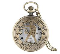 OIFMKC Pocket Watch Antique Zodiac Libra Design Quartz Pocket Watch September October Birthday Gift for Men Women Neckalce Chian