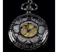 OIFMKC Pocket Watch Bronze Black Palindrome Harmony Full Hunter Quartz Engraved Fob Retro Pendant Pocket Watch Chain Gift Fire Fighter Theme,Black
