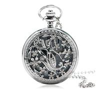 OIFMKC Pocket Watch Elegant Cute Mermaid Princess Necklace Silver Hollow Flower Quartz Pocket Watch Half Hunter Pendant Gift for Women Girl Lady
