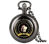 OIFMKC Pocket Watch Fashion to My Daughter Theme Quartz Pocket Watch Special Words Display Pendant Necklace Clock Birthday Gifts for Kids Girls,Black