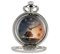 OIFMKC Pocket Watch Hollow Silver Circle Design Quartz Pocket Watch Roman Numerals Display Dial Old Fashion Hour Pendant Gifts Men Women reloj,Tree