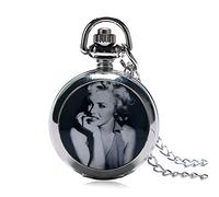OIFMKC Pocket Watch Ladies Antique Mini Pocket Watch Marilyn Monroe Pattern Silver Pendant Fashion Steampunk Mirror Inside
