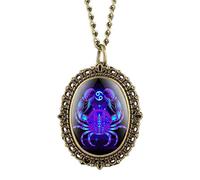 OIFMKC Pocket Watch Retro Fashion Twelve Constellations Theme Quartz Pocket Watches Pendant Lady Necklace Watch Gifts Women with Chain reloj,Cancer