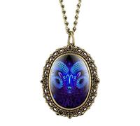 OIFMKC Pocket Watch Retro Fashion Twelve Constellations Theme Quartz Pocket Watches Pendant Lady Necklace Watch Gifts Women with Chain reloj,Aries