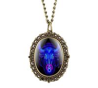 OIFMKC Pocket Watch Retro Fashion Twelve Constellations Theme Quartz Pocket Watches Pendant Lady Necklace Watch Gifts Women with Chain reloj,Taurs