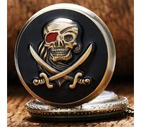 OIFMKC Pocket Watch Steampunk Pirate Skull in One Piece Full Hunter Pocket Watch Necklace Chain 30cm Reloj De Bolsillo