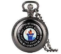 OIFMKC Pocket Watch "to My Son I Love You' Engraving Quartz Pocket Watch My Hero Watches Unique Necklace Clock Chain Birthday Gifts for Men Boys Son,Classic Black