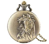 OIFMKC Pocket Watch Vintage Bronze Pocket Watch Quartz Retro Horse Full Hunter Pendant Watch with Fob Necklace Chain Best Gift for Men Women reloj,Model 1