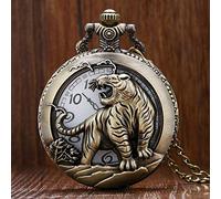 OIFMKC Pocket Watch Vintage Retro Tiger Carving Engraved Bronze Quartz Pocket Watch Men Women Meaningful Fob Watches Chineses Zodiac
