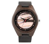 OIFMKC Wooden Watch 4 Types Letter C Shape Unique Ebony Bamboo Wooden Watch Men Clock Male Leather Quartz Analog Trendy Retro Art Draw Watch- Black