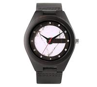 OIFMKC Wooden Watch 4 Types Letter C Shape Unique Ebony Bamboo Wooden Watch Men Clock Male Leather Quartz Analog Trendy Retro Art Draw Watch- Black