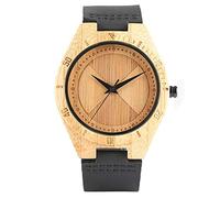 OIFMKC Wooden Watch Bangle Bamboo Wrist Watch Leather Band Strap Nature Women Top Hot Luxury Men Modern Analog Handmade Quartz