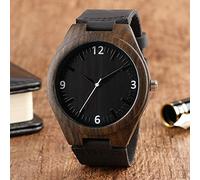 OIFMKC Wooden Watch Black Retro Face Wood Watch Nature Analog Bamboo Handmade Wooden Clock Male Trendy Women Men Genuine Leather Bangle Quartz-Watch