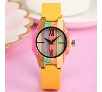 OIFMKC Wooden Watch Candy Yellow Colorful Wood Watch Top Luxury Women Dress Unique Bamboo Watch Quartz Wristwatches for Girls Female Simple Clock