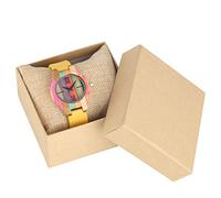 OIFMKC Wooden Watch Charming Yellow PU Leather Wood Watch Ladies Wristwatch Roman Numerals Women's Watches Colorful Nature Wooden Clock Quartz reloj,with Box