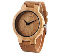 OIFMKC Wooden Watch Classical Dial Men's Wood Watches Nature Hand-Made Wooden Quartz Wristwatches Brown Leather Band for Men Women Gift