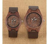 OIFMKC Wooden Watch Coffee Brown Lovers Wood Watch Creative Arts Hollow Couple Timepiece Casual Men's Genuine Leather Watches Lady Wristwatches Gift,Lady and Man