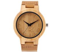 OIFMKC Wooden Watch Cool Hand-Made Skull Roman Number Dial Engraving Wood Watches Fashion Men's Quartz Nature Wooden Wristwatch Leather Band- Black