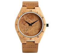 OIFMKC Wooden Watch Creative Carving Phoenix Bamboo Mens Watch 100% Original Wood Arabic Number Quartz Clock Male Leather Bangle Sports Gift-Brown Band