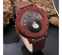 OIFMKC Wooden Watch Creative Compass Wood Watch Men Turntable Dial Real Walnut Ebony Wooden Man Watches Male Black Brown Red Case Clock,Rose Wood Watch