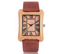 OIFMKC Wooden Watch Creative Men's Rectangle Dial Nature Wooden Watches Simple Roman Numerals Hour Analog Clock Male Leather Reloj de Madera- Black