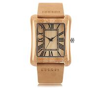 OIFMKC Wooden Watch Creative Men's Rectangle Dial Nature Wooden Watches Simple Roman Numerals Hour Analog Clock Male Leather Reloj de Madera- Black