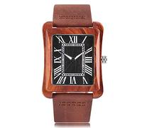 OIFMKC Wooden Watch Creative Men's Rectangle Dial Nature Wooden Watches Simple Roman Numerals Hour Analog Clock Male Leather Reloj de Madera- Black